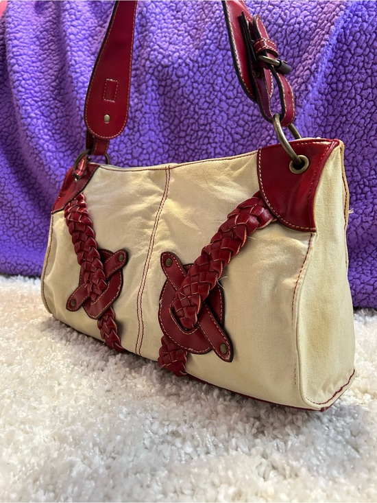 Maurizio Taiuti Handbags - Maurizio Taiuti Cream Shoulder Bag with Red Braided Accents